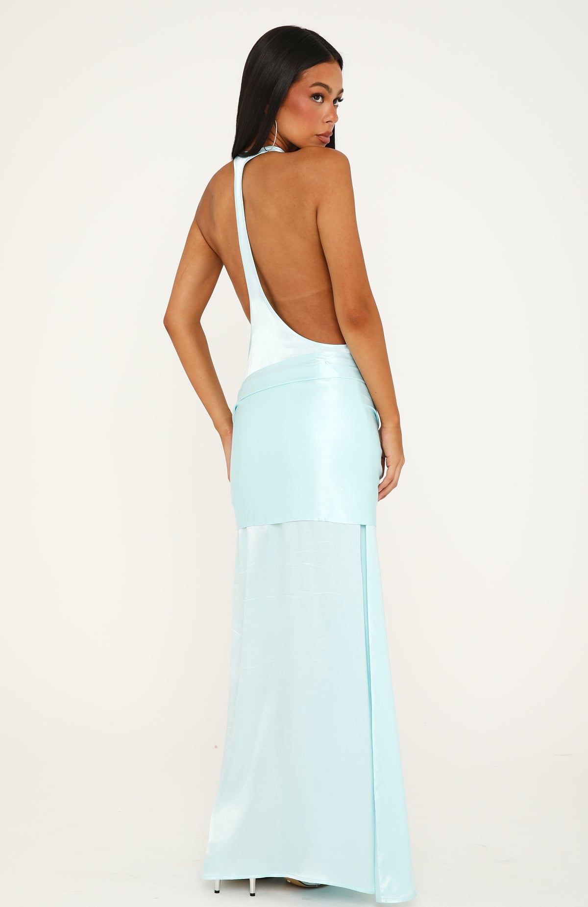 Modern Muse Satin Halter Maxi Dress Aqua