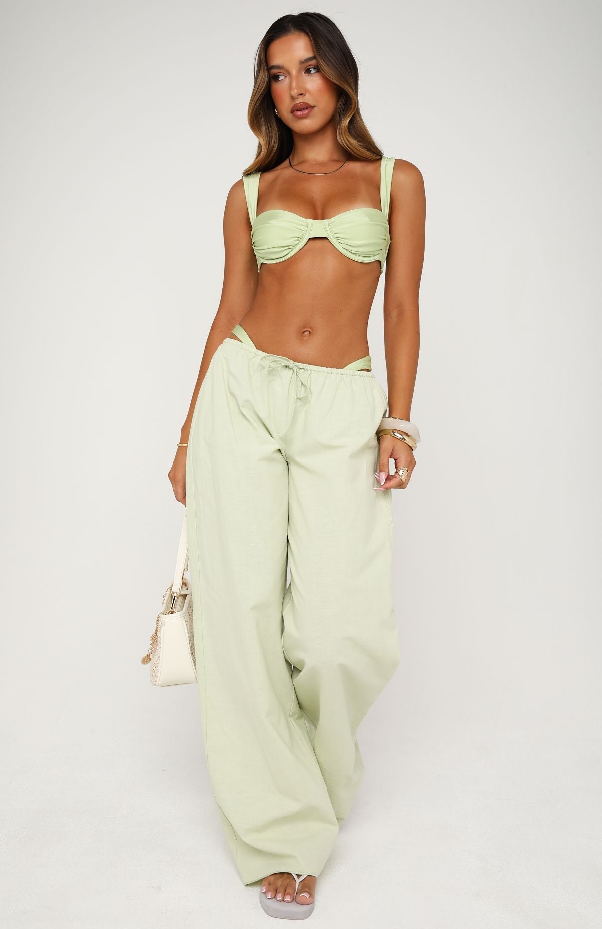 Lover's Refresh Linen Wide Leg Pants Pistachio