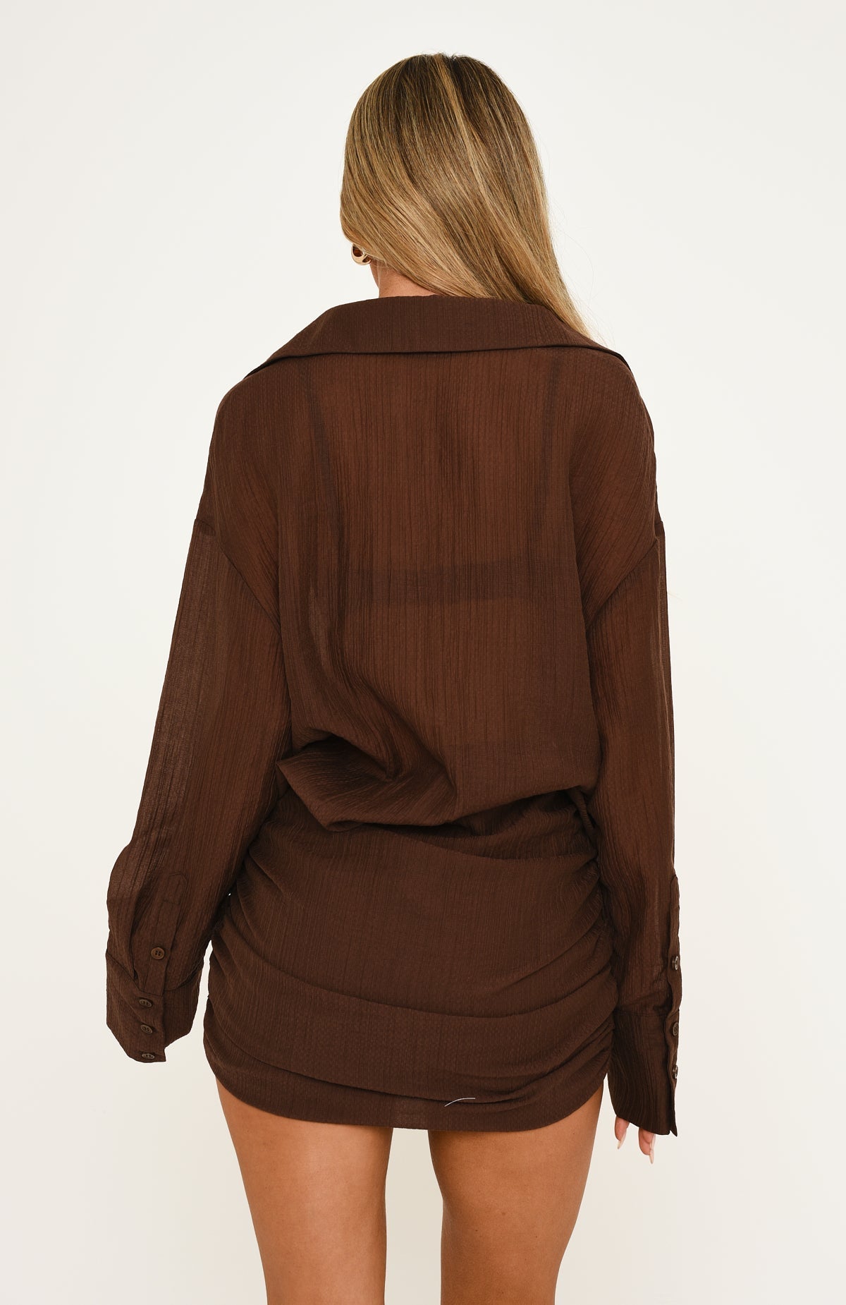 Night Agenda Long Sleeve Mini Dress Chocolate