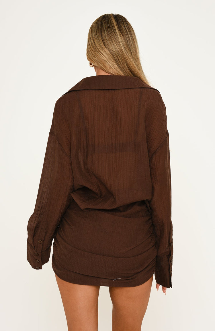 Night Agenda Long Sleeve Mini Dress Chocolate