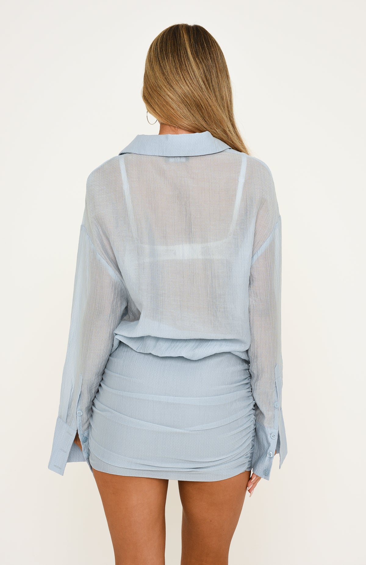 Night Agenda Long Sleeve Mini Dress Powder Blue