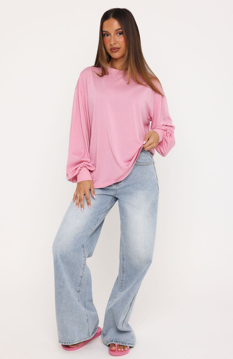 Comfy Girl Oversized Long Sleeve Tee Pink
