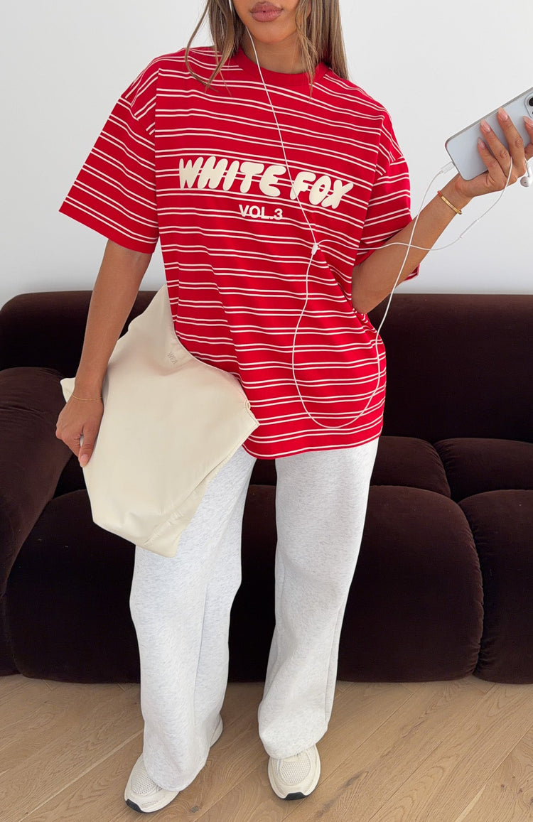 Offstage Striped Oversized Tee Red/Cream Stripe