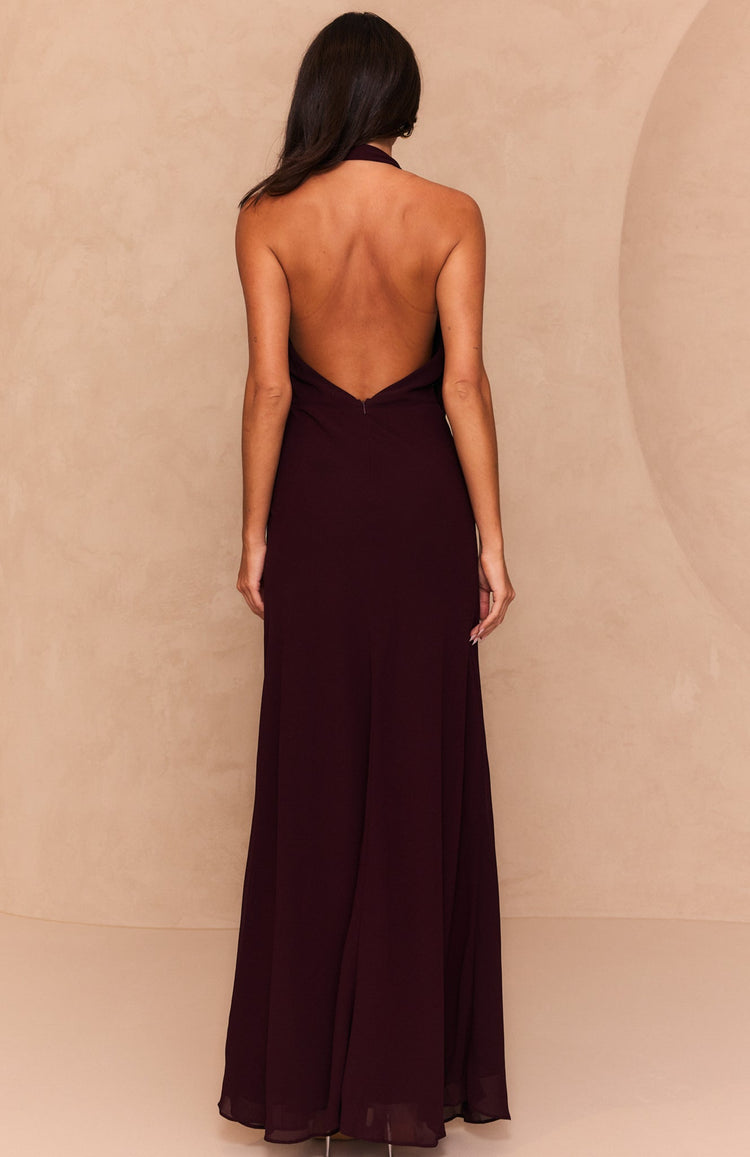 Oh Please Halter Maxi Dress Plum