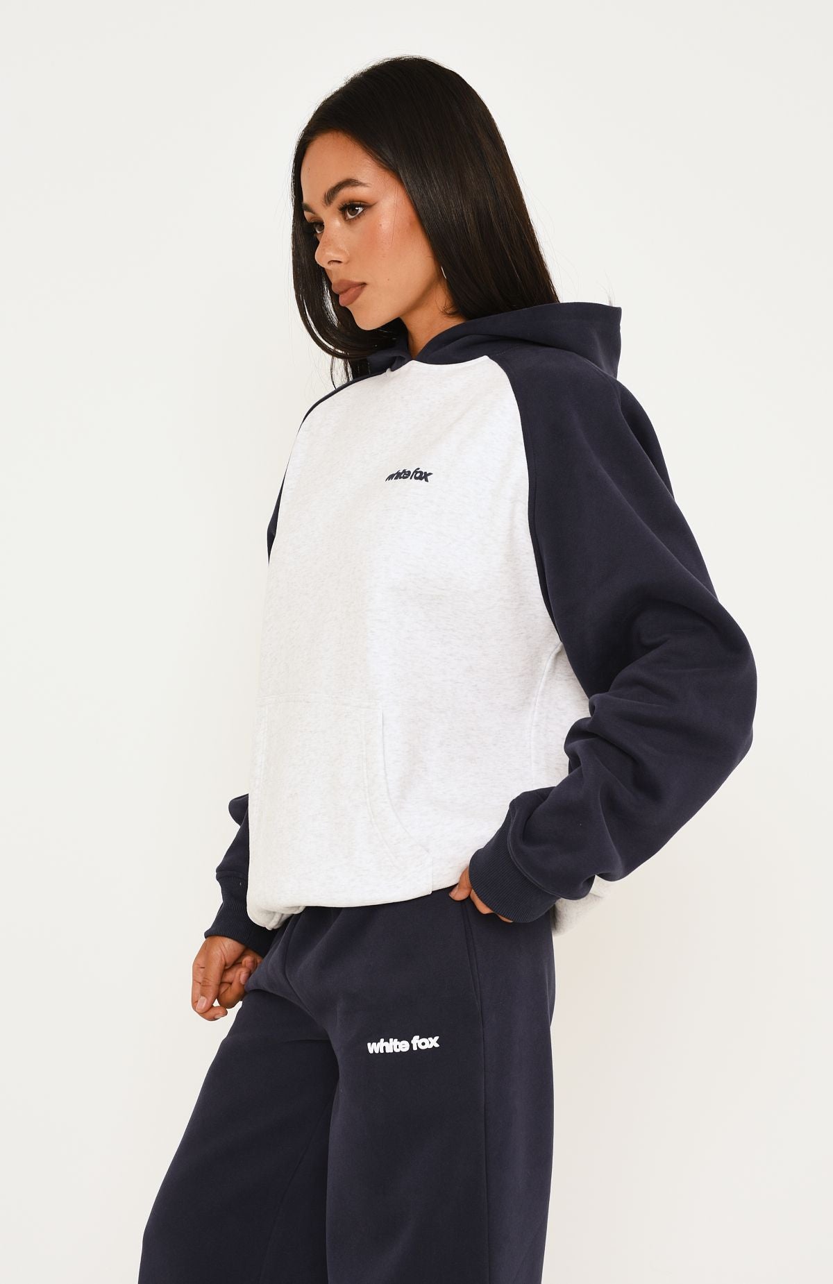 Loving It Here Oversized Hoodie Grey Marle/Navy