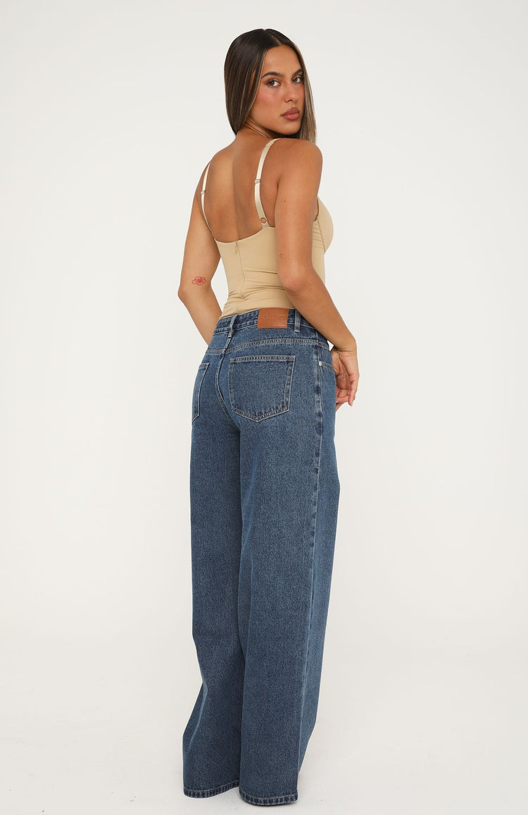 Just My Type Mid Rise Wide Leg Jeans Washed Admiral