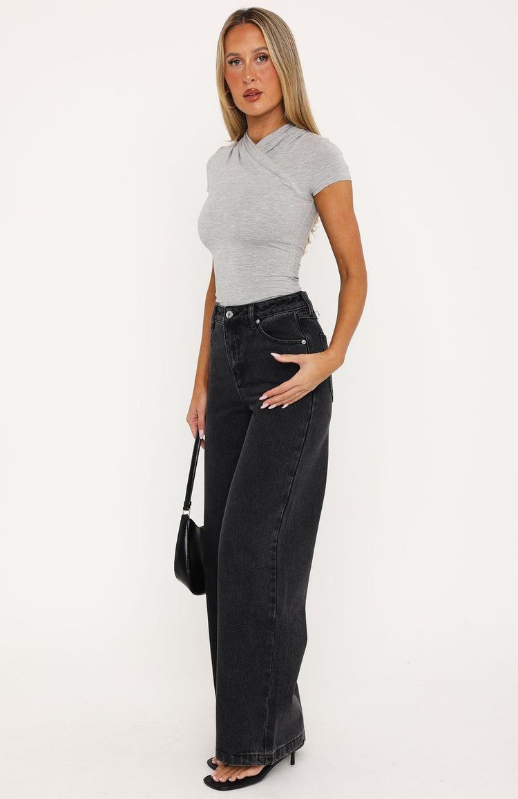 No Good High Rise Wide Leg Jeans Black Acid Wash