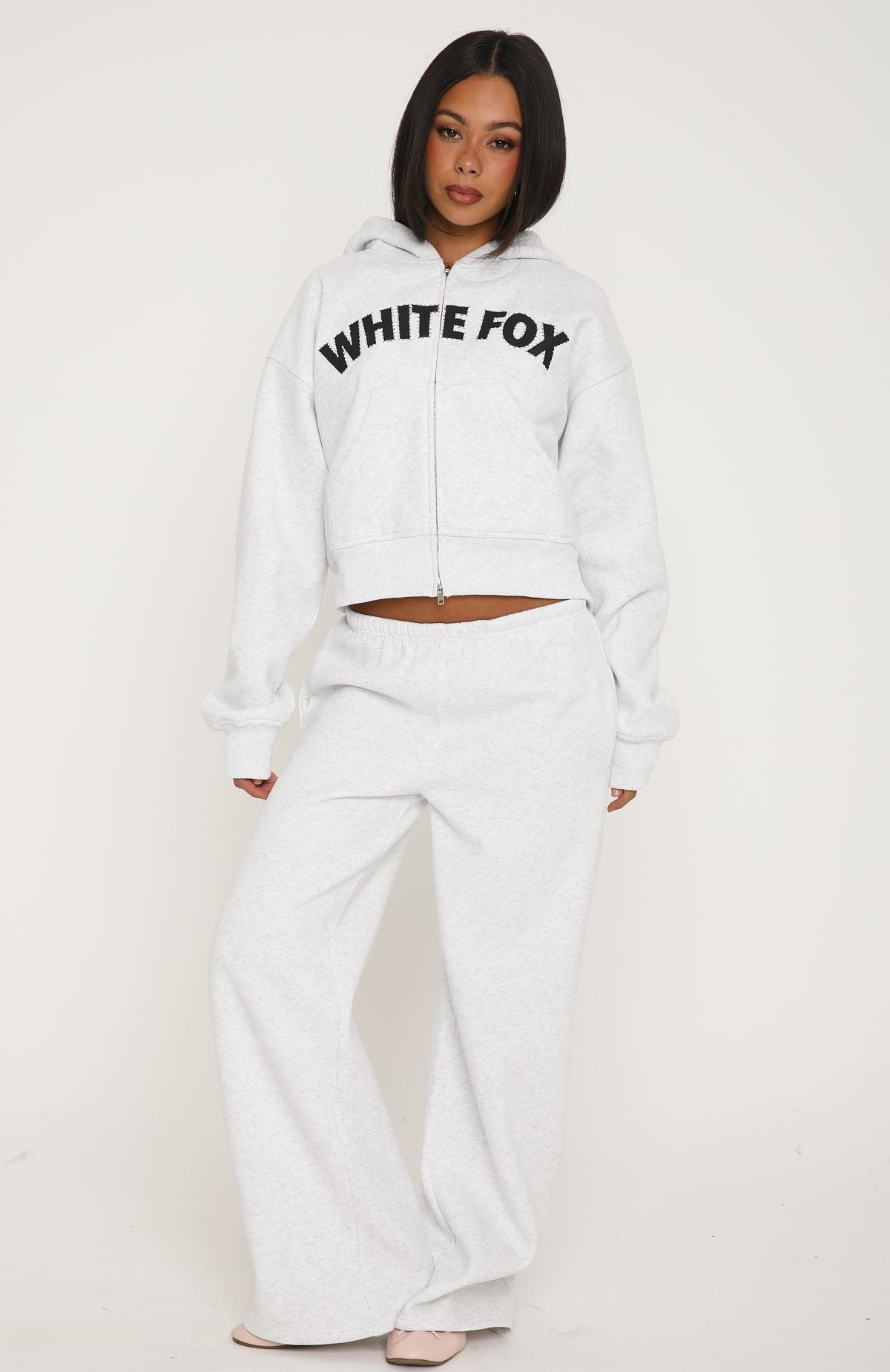 Anything For Love Boxy Zip Front Hoodie Grey Marle