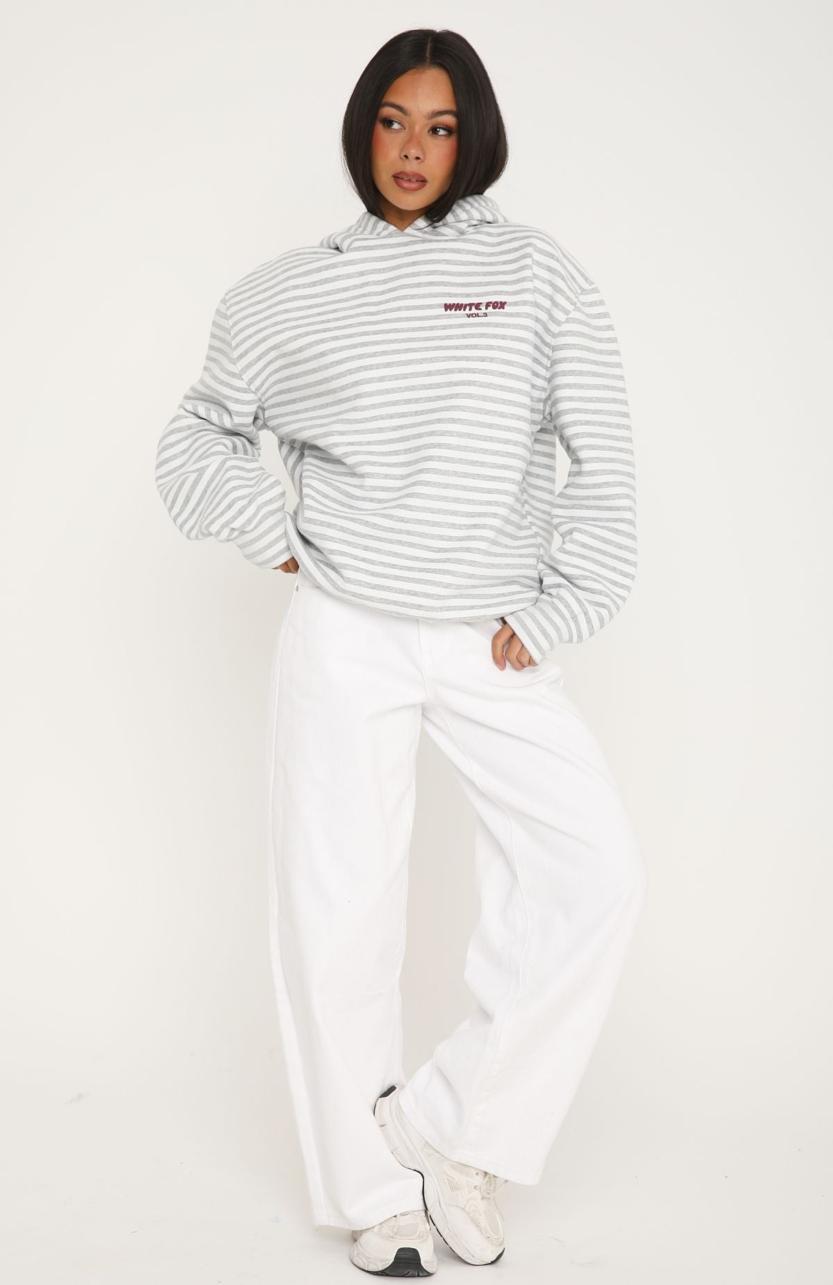 Offstage Striped Oversized Hoodie Grey/White Stripe