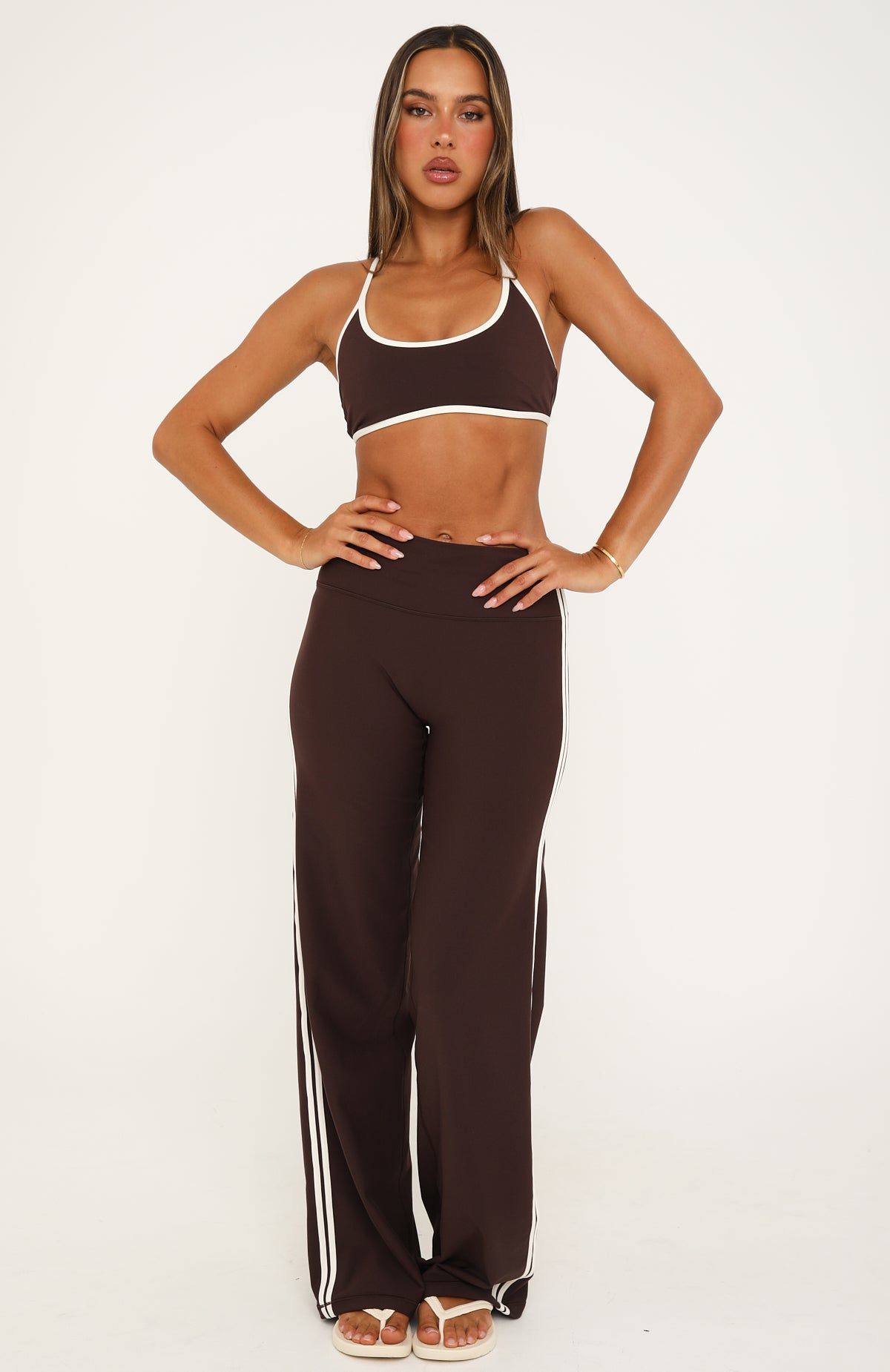 Crunch Mid Rise Wide Leggings Dark Chocolate/Cream