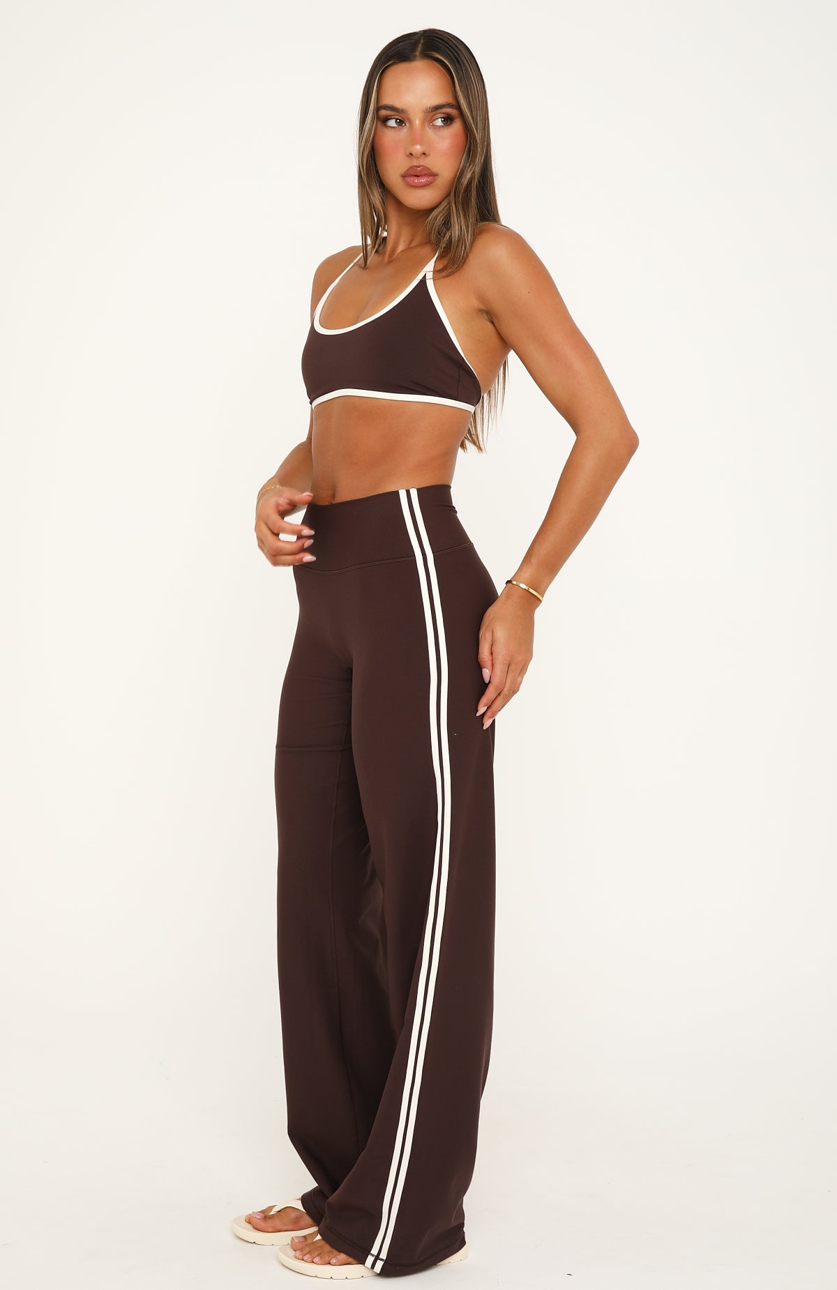 Crunch Mid Rise Wide Leggings Dark Chocolate/Cream