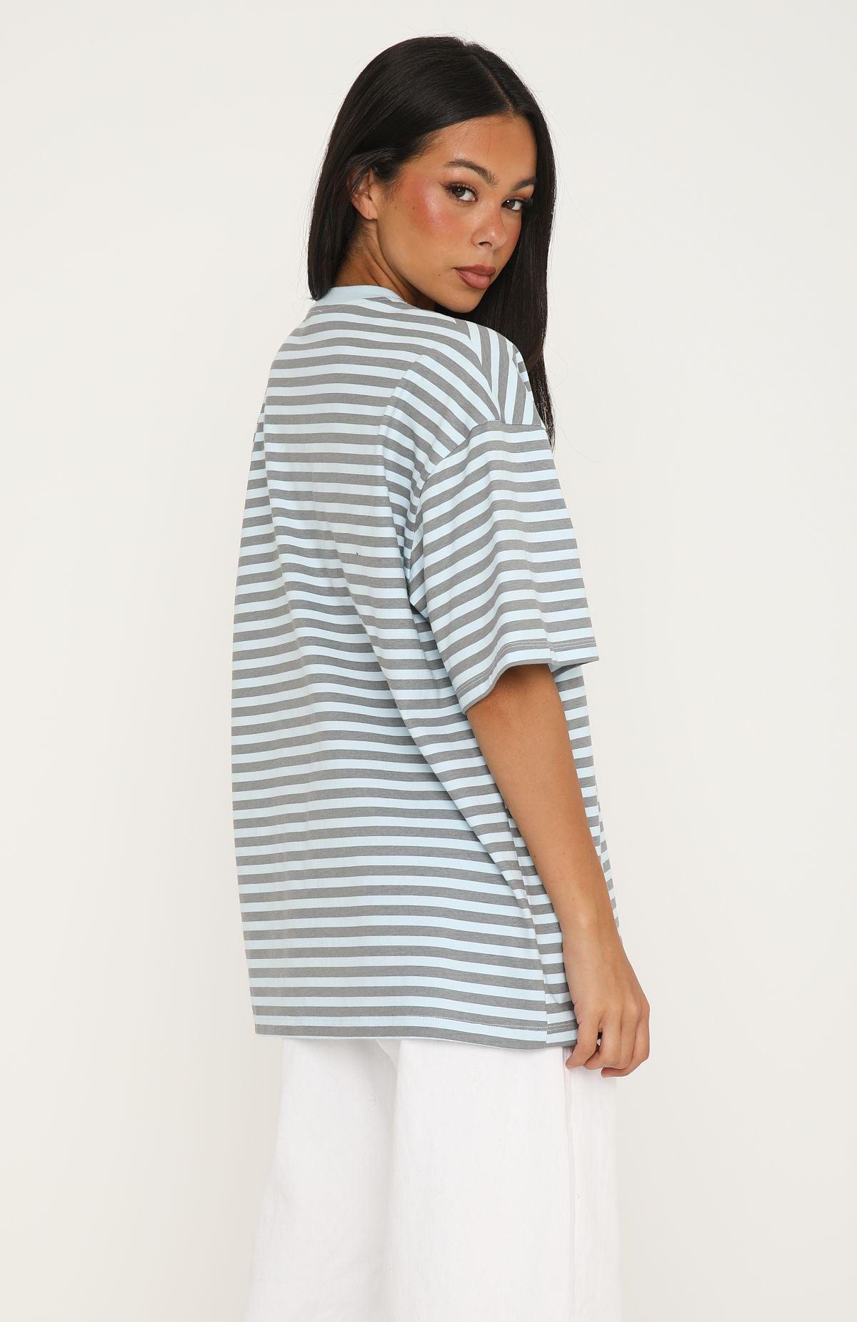 Offstage Striped Oversized Tee Blue/Charcoal Stripe