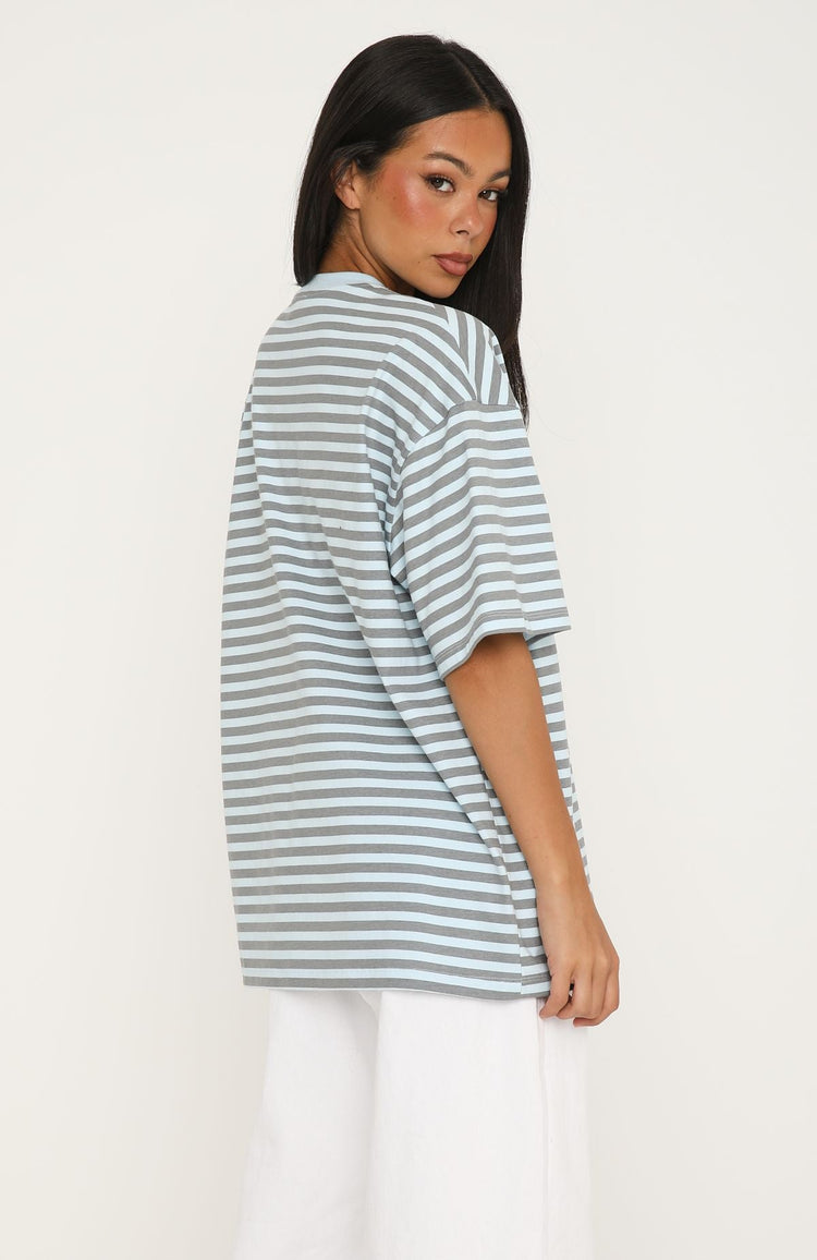 Offstage Striped Oversized Tee Blue/Charcoal Stripe