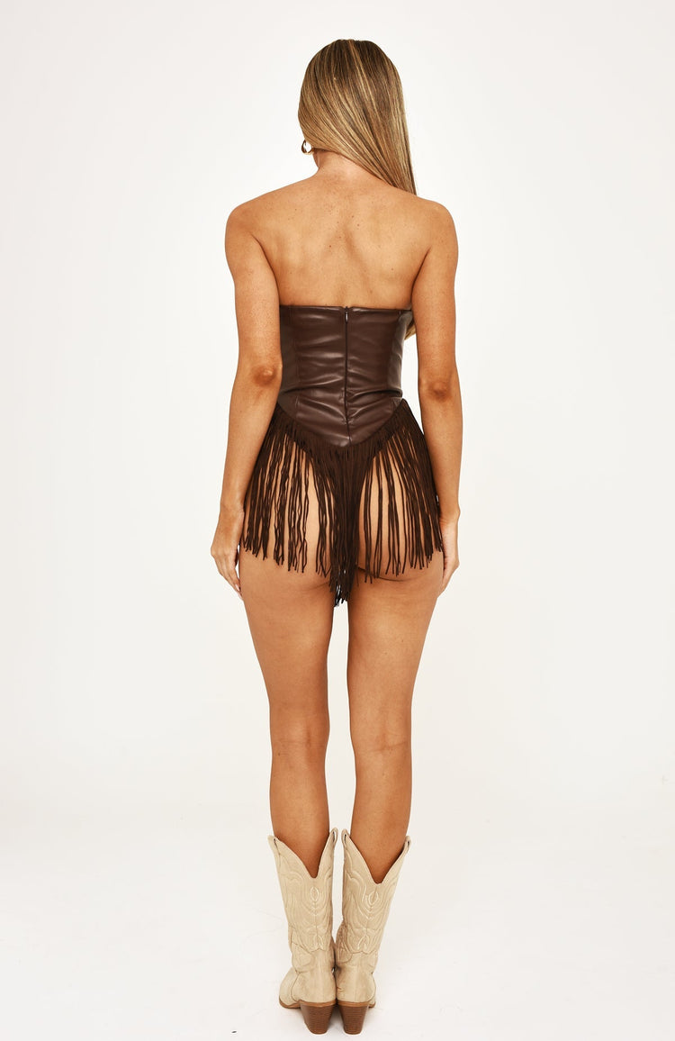 Saddle Up Strapless Mini Dress Chocolate