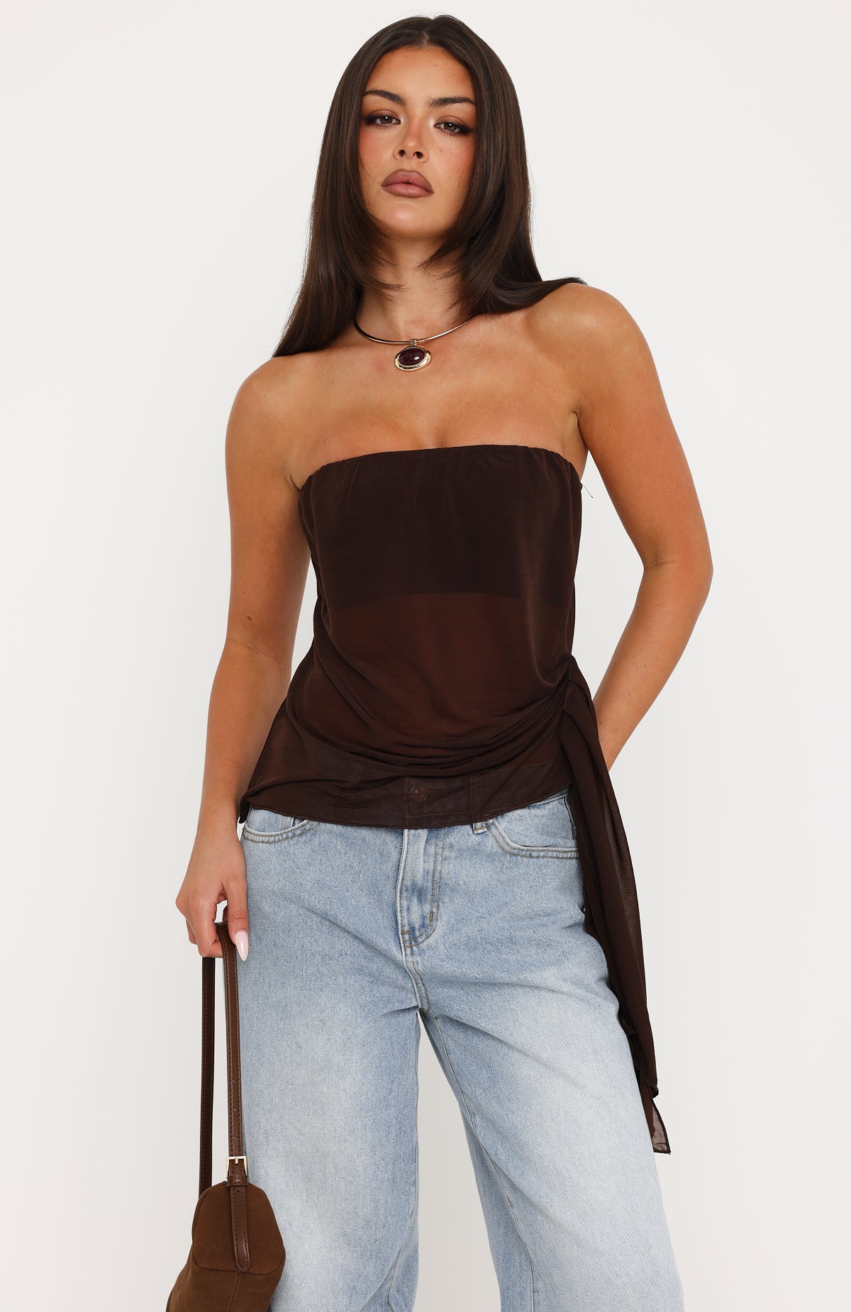 Sheer Intent Strapless Top Chocolate