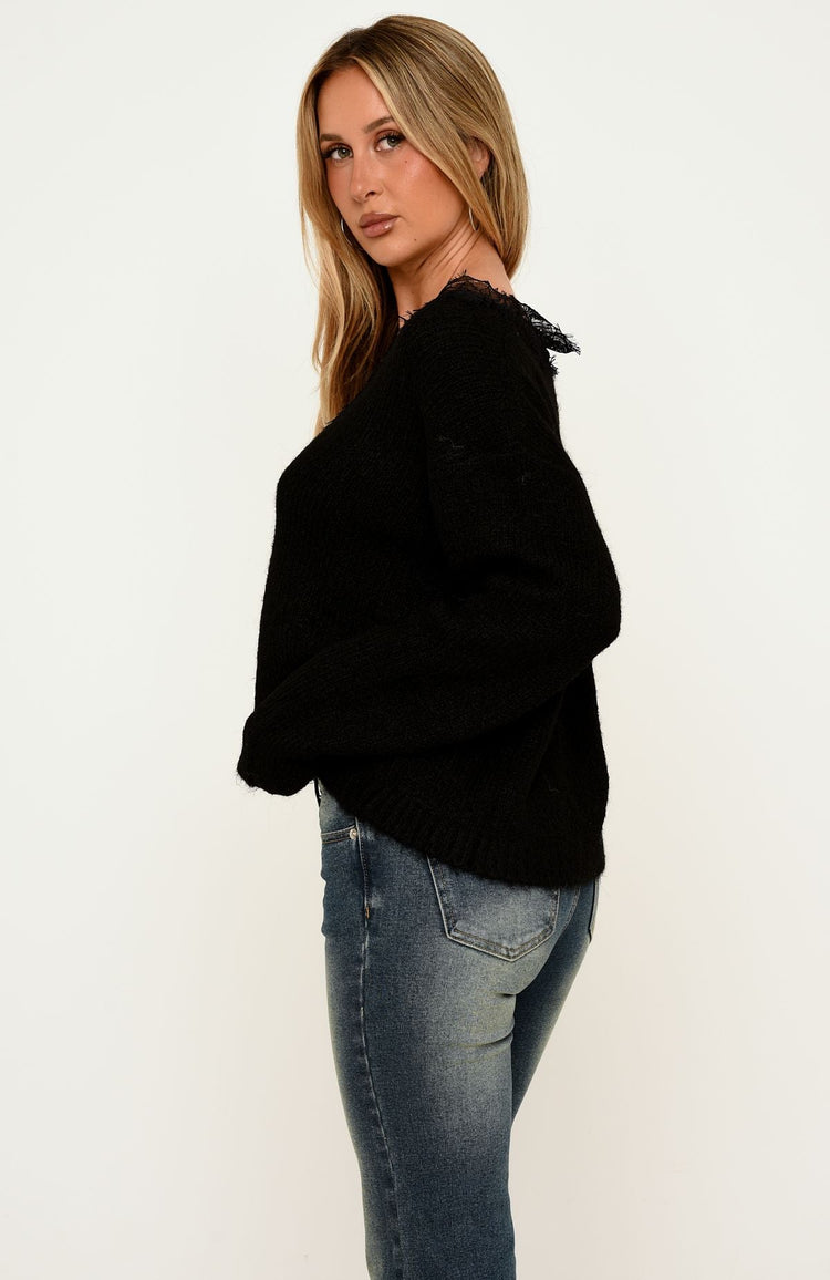 Rosaline Lace Knit Sweater Black