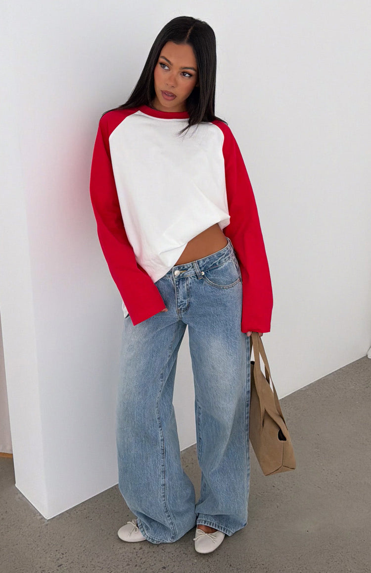 Take Her Out Raglan Long Sleeve Tee White/Red