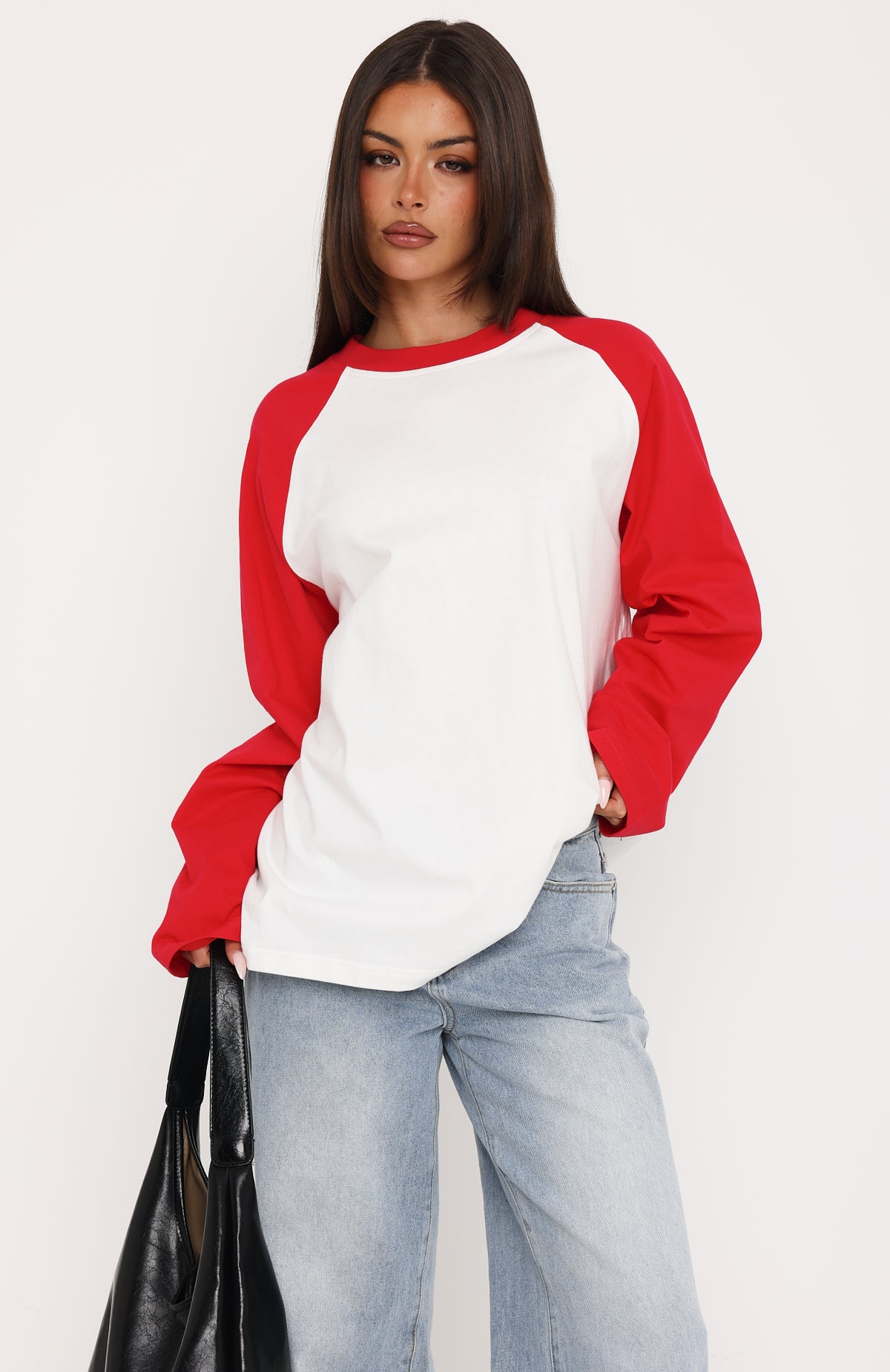 Take Her Out Raglan Long Sleeve Tee White/Red