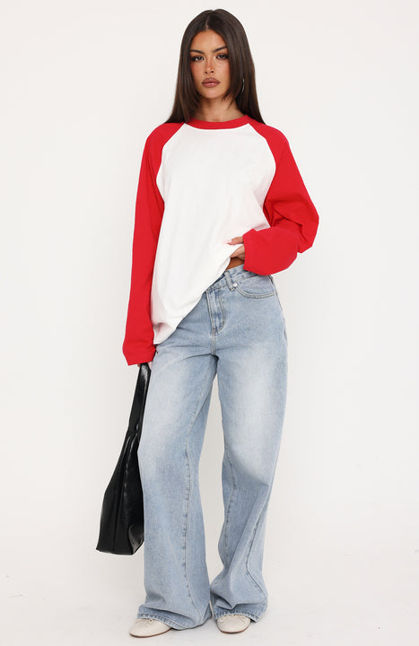 Take Her Out Raglan Long Sleeve Tee White/Red