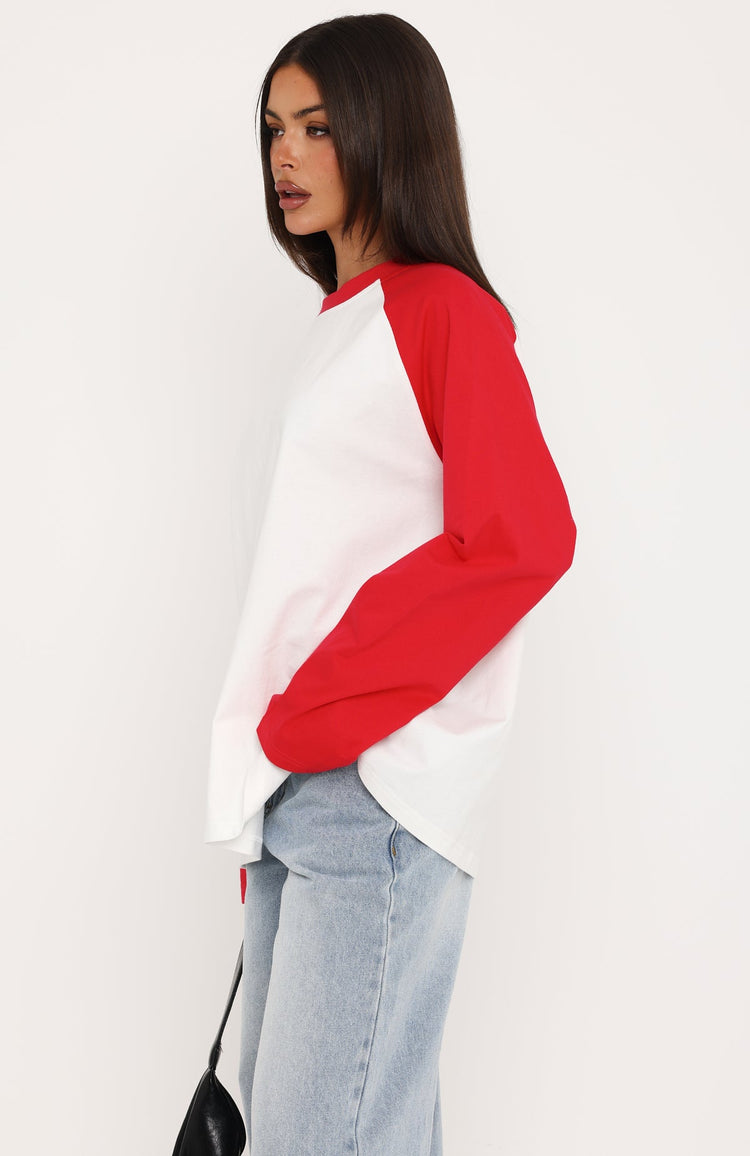 Take Her Out Raglan Long Sleeve Tee White/Red