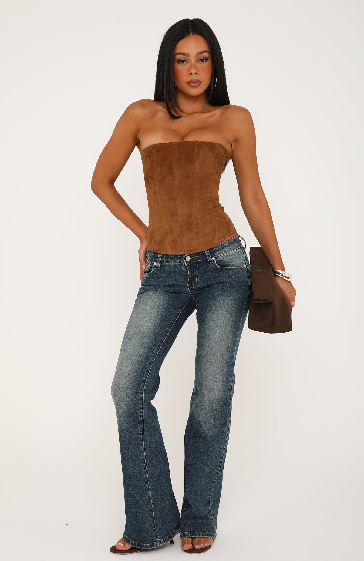 Tell Me A Secret Faux Suede Bustier Tan