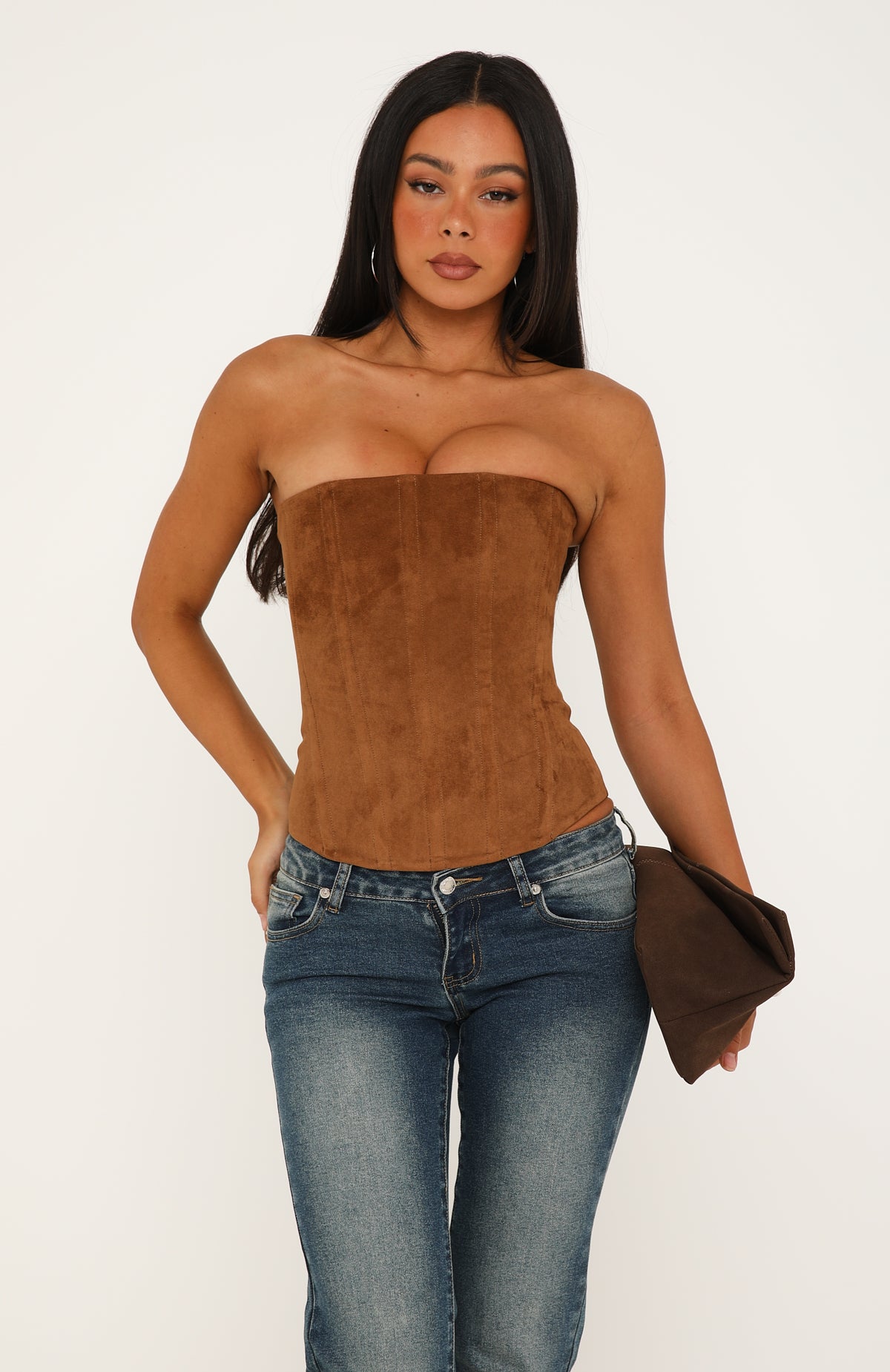 Tell Me A Secret Faux Suede Bustier Tan