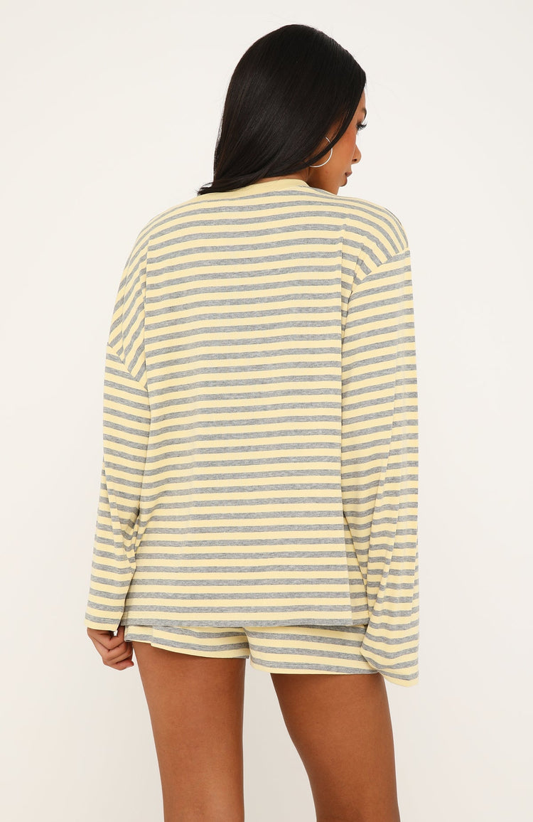 Touchdown Off Shoulder Oversized Long Sleeve Tee Lemon/Grey Marle