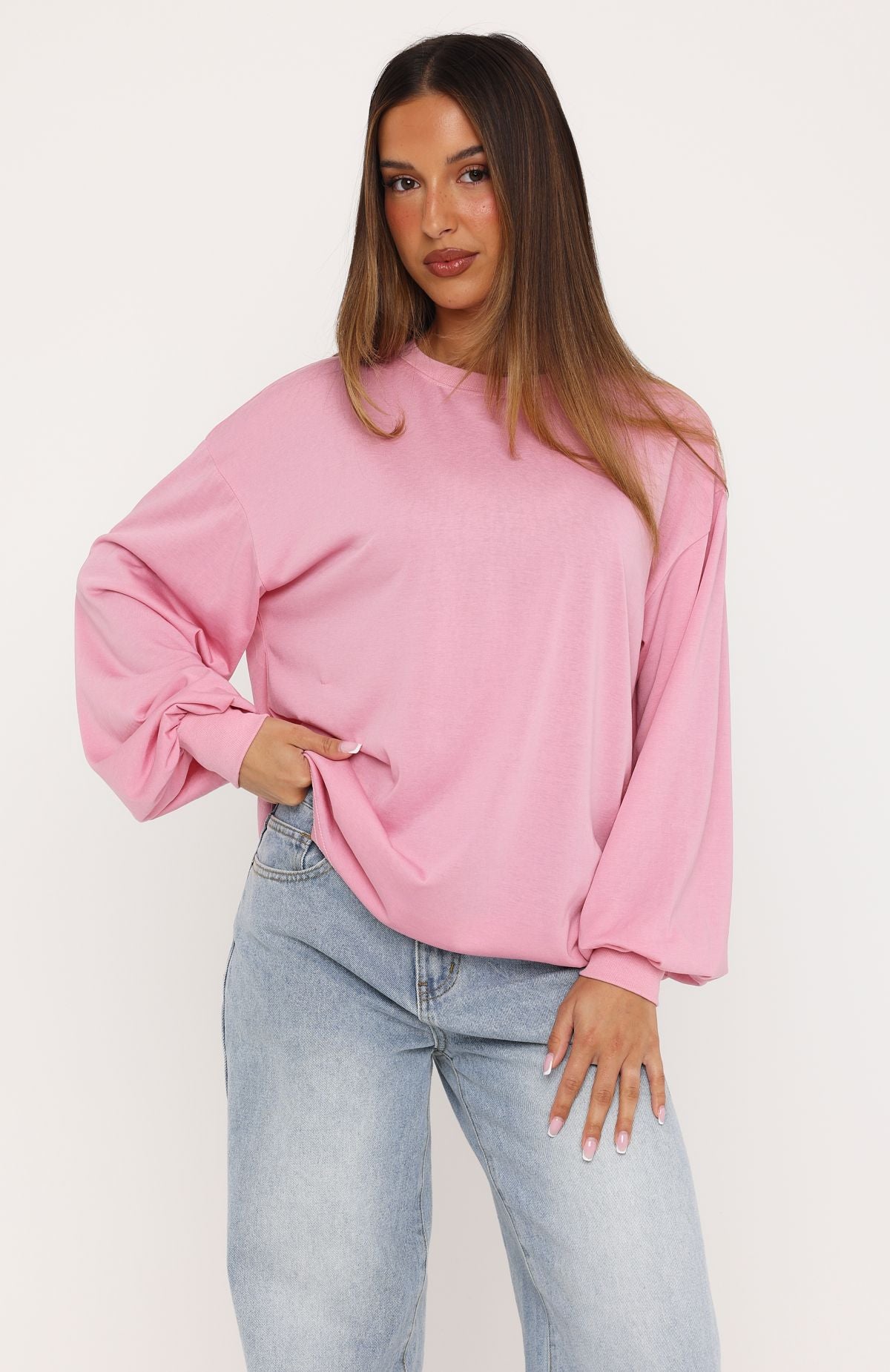 Comfy Girl Oversized Long Sleeve Tee Pink