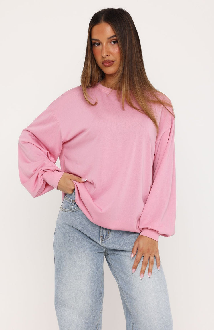 Comfy Girl Oversized Long Sleeve Tee Pink
