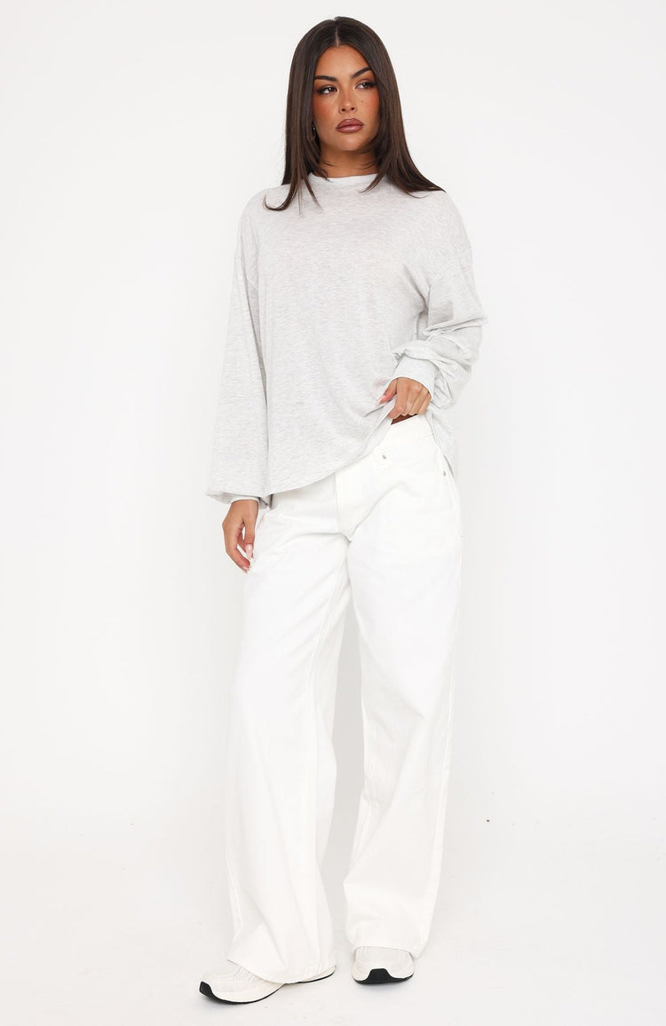 Comfy Girl Oversized Long Sleeve Tee Light Grey Marle