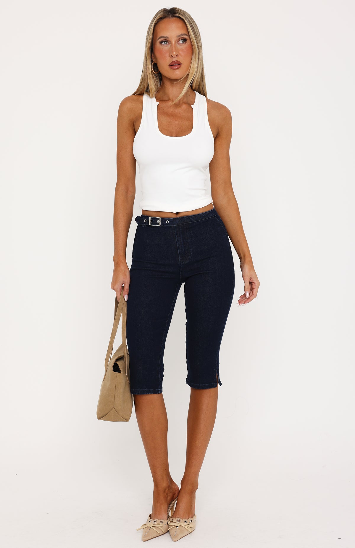 Vivenne High Rise Denim Capri Jeans Dark Navy Wash