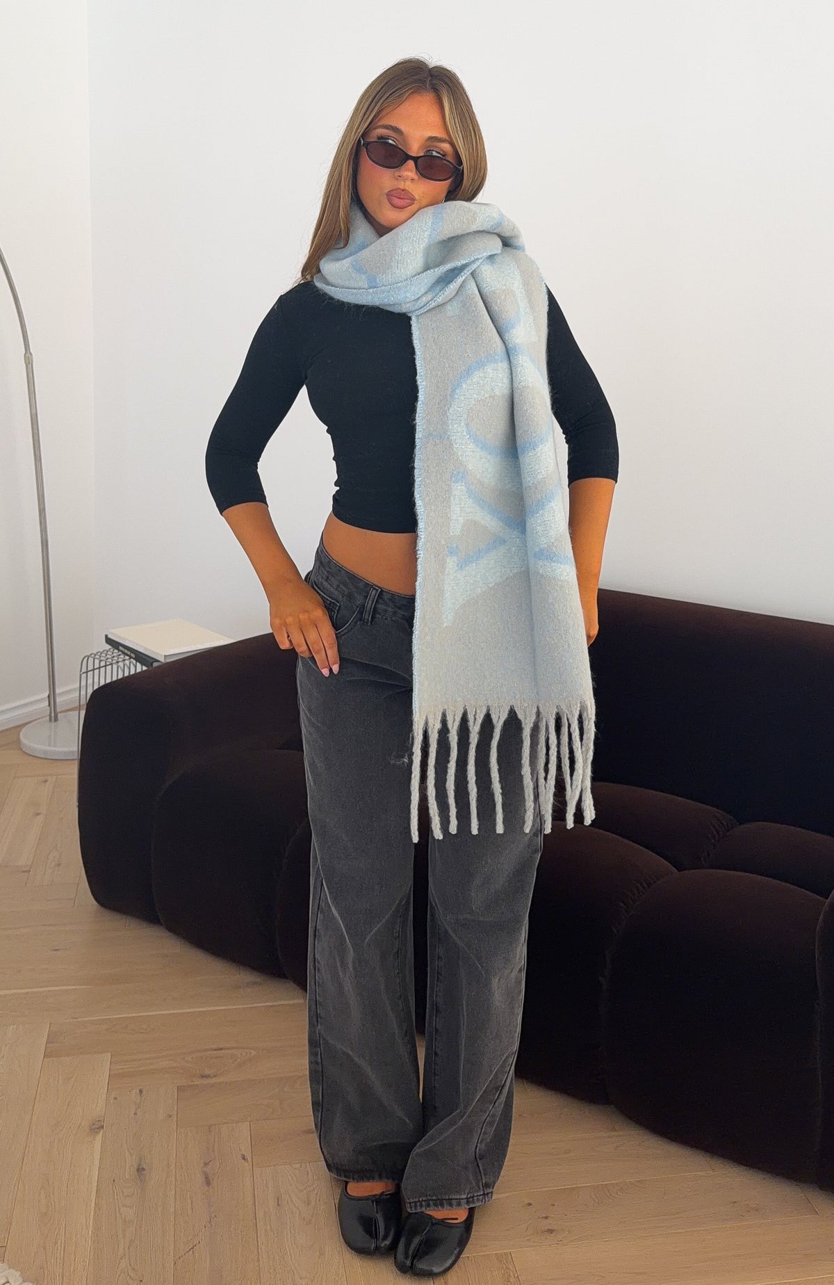 Warm Hug Scarf Grey/Baby Blue