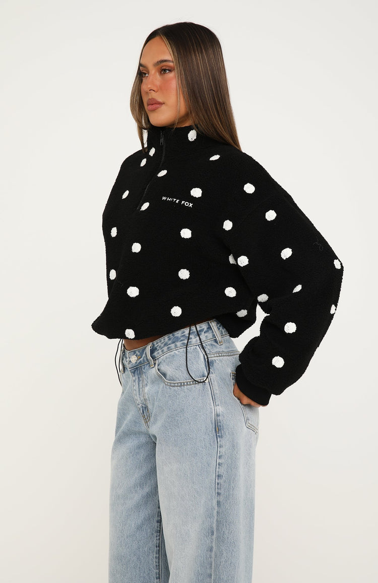 We'll Figure It Out Fleece Quarter Zip Sweater Black Polka Dot