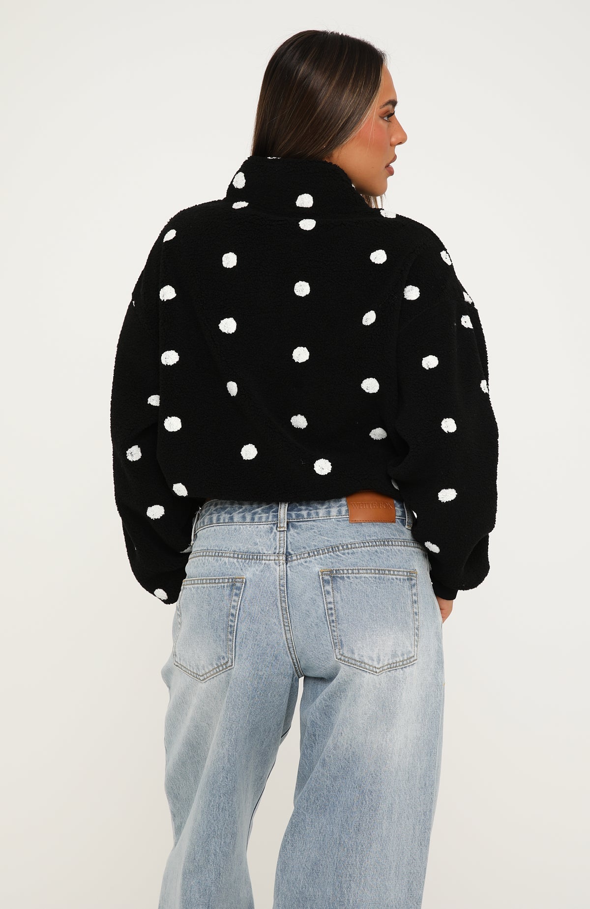 We'll Figure It Out Fleece Quarter Zip Sweater Black Polka Dot