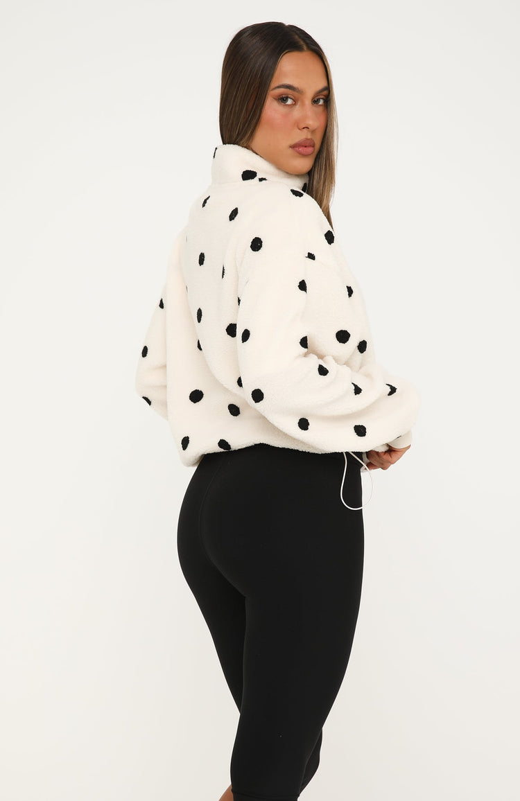 We'll Figure It Out Fleece Quarter Zip Sweater Cream Polka Dot