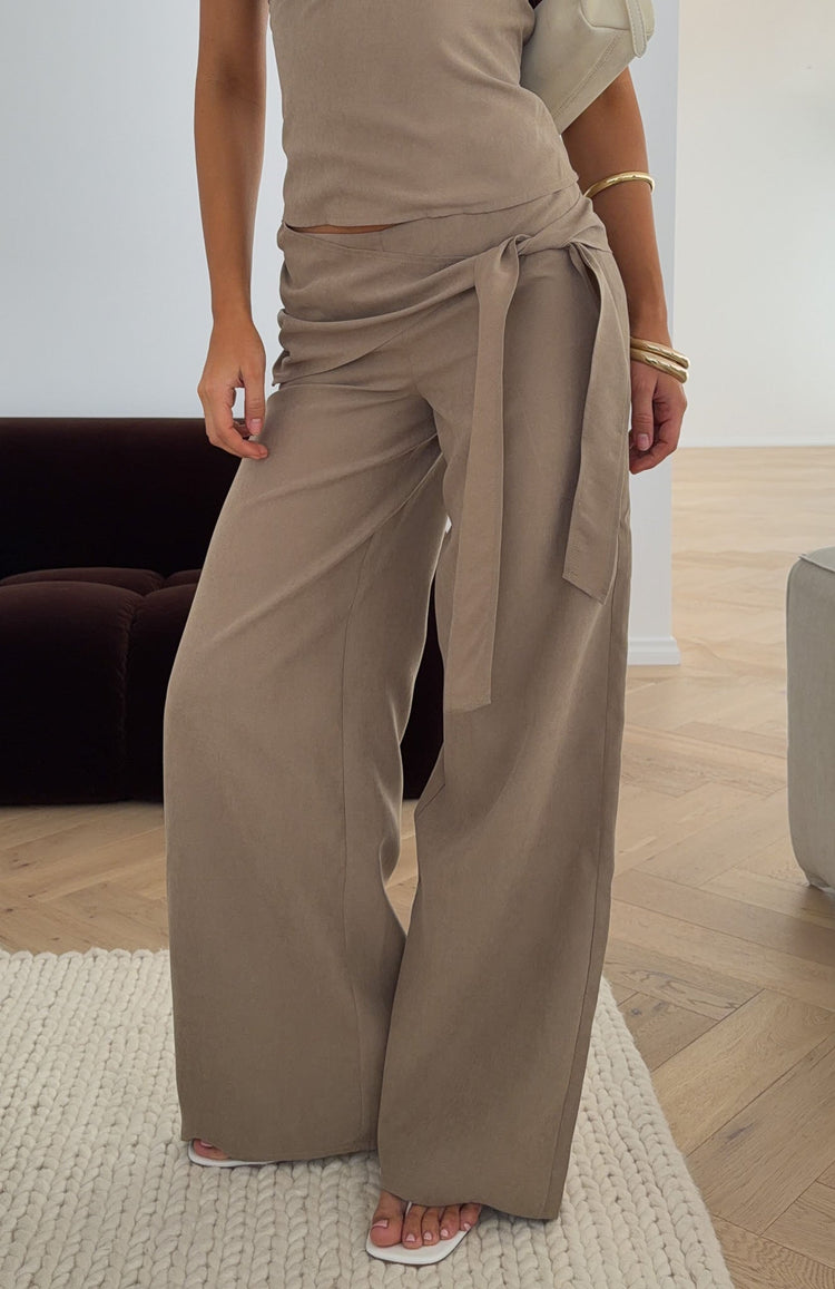 Belle Mood Tailored Wide Leg Pants Taupe