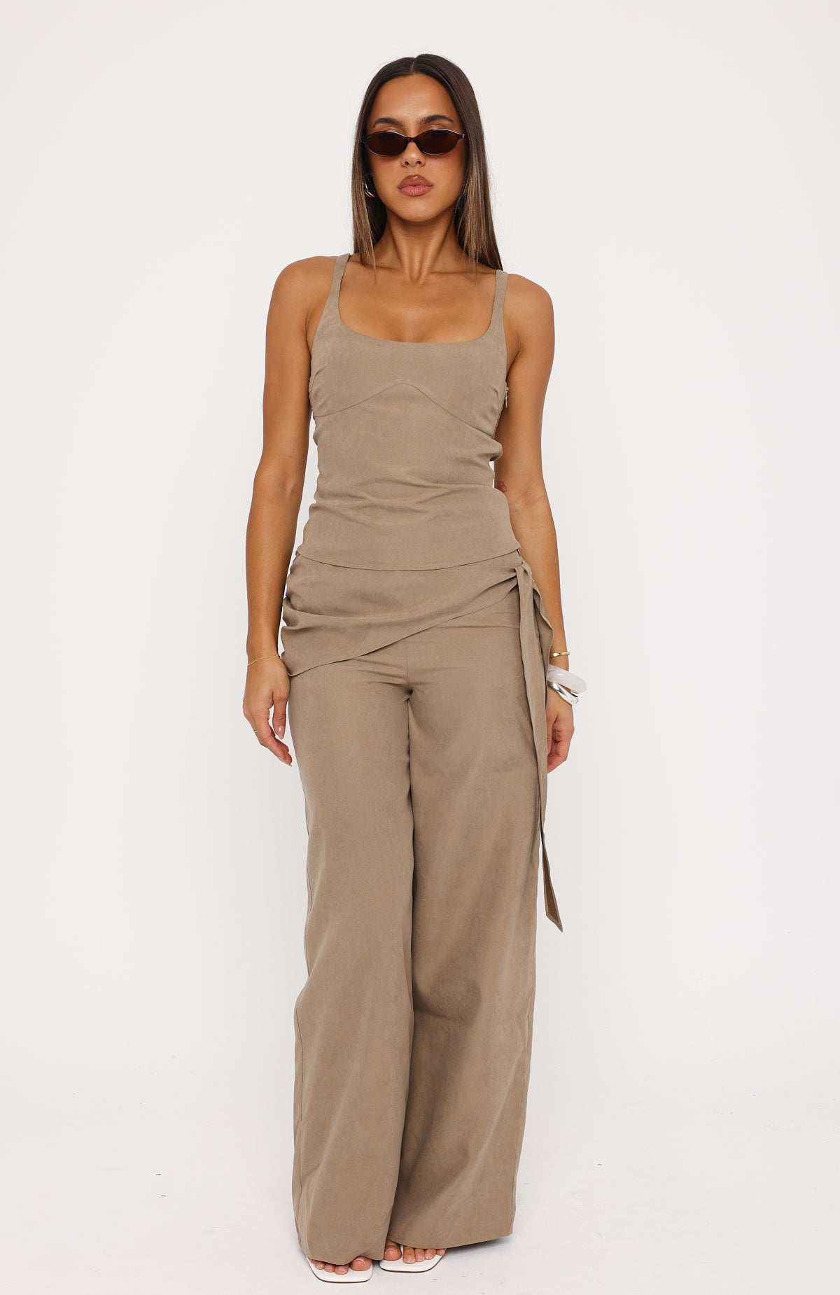Belle Mood Tailored Wide Leg Pants Taupe