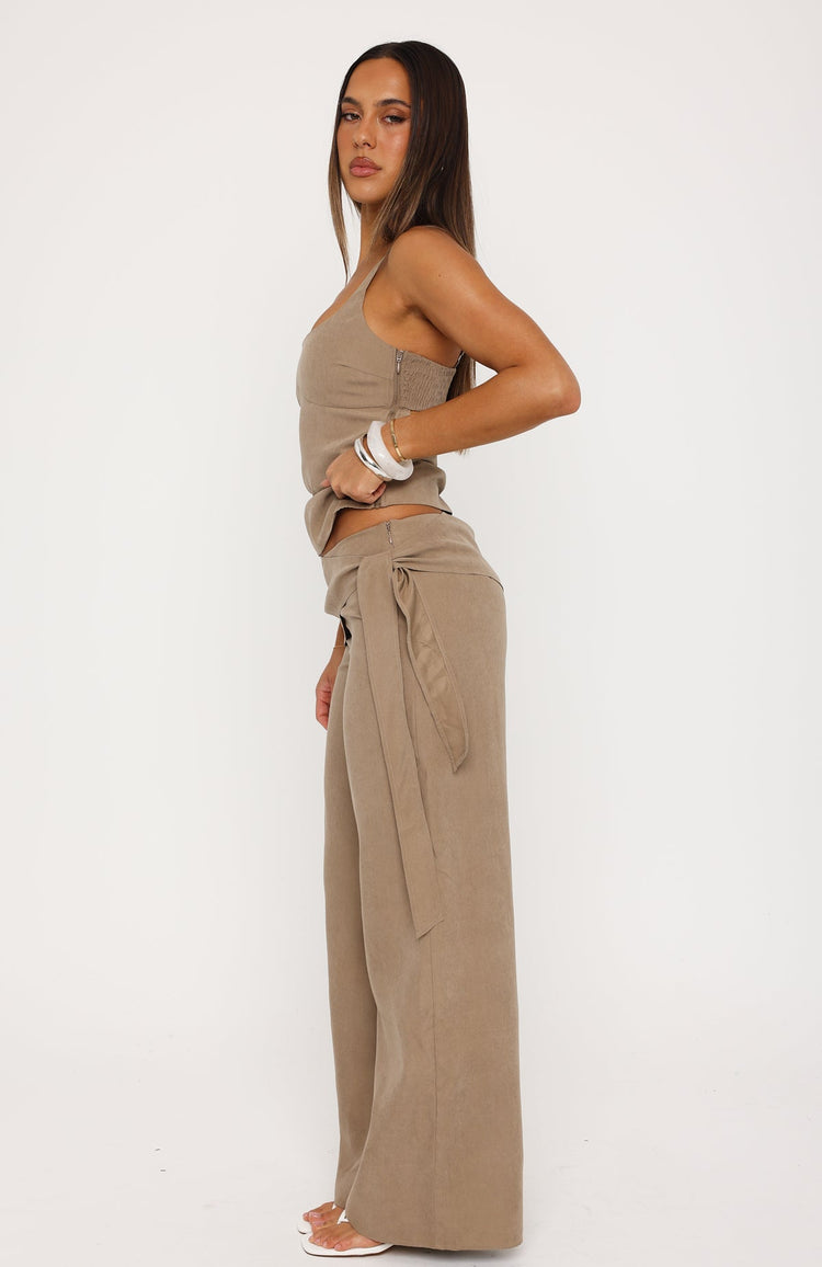 Belle Mood Tailored Wide Leg Pants Taupe