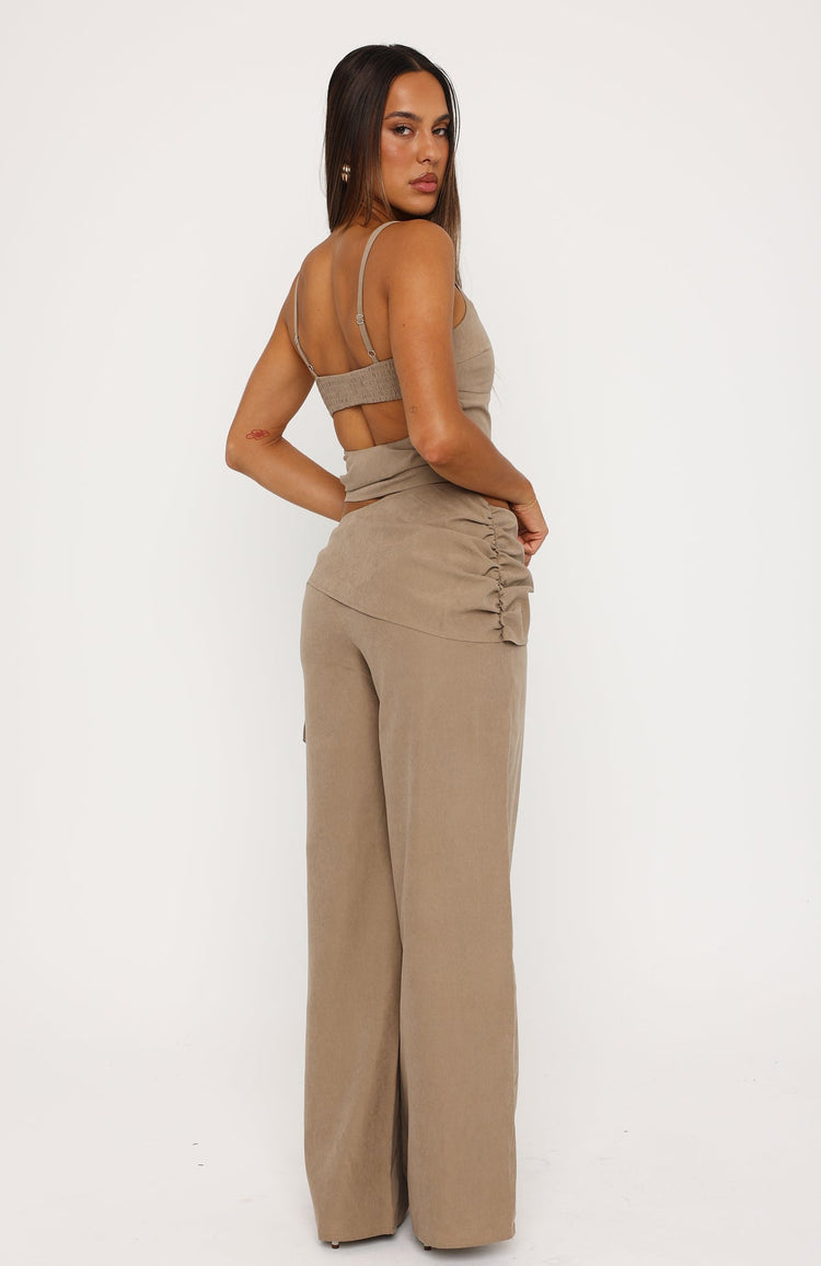 Belle Mood Tailored Wide Leg Pants Taupe