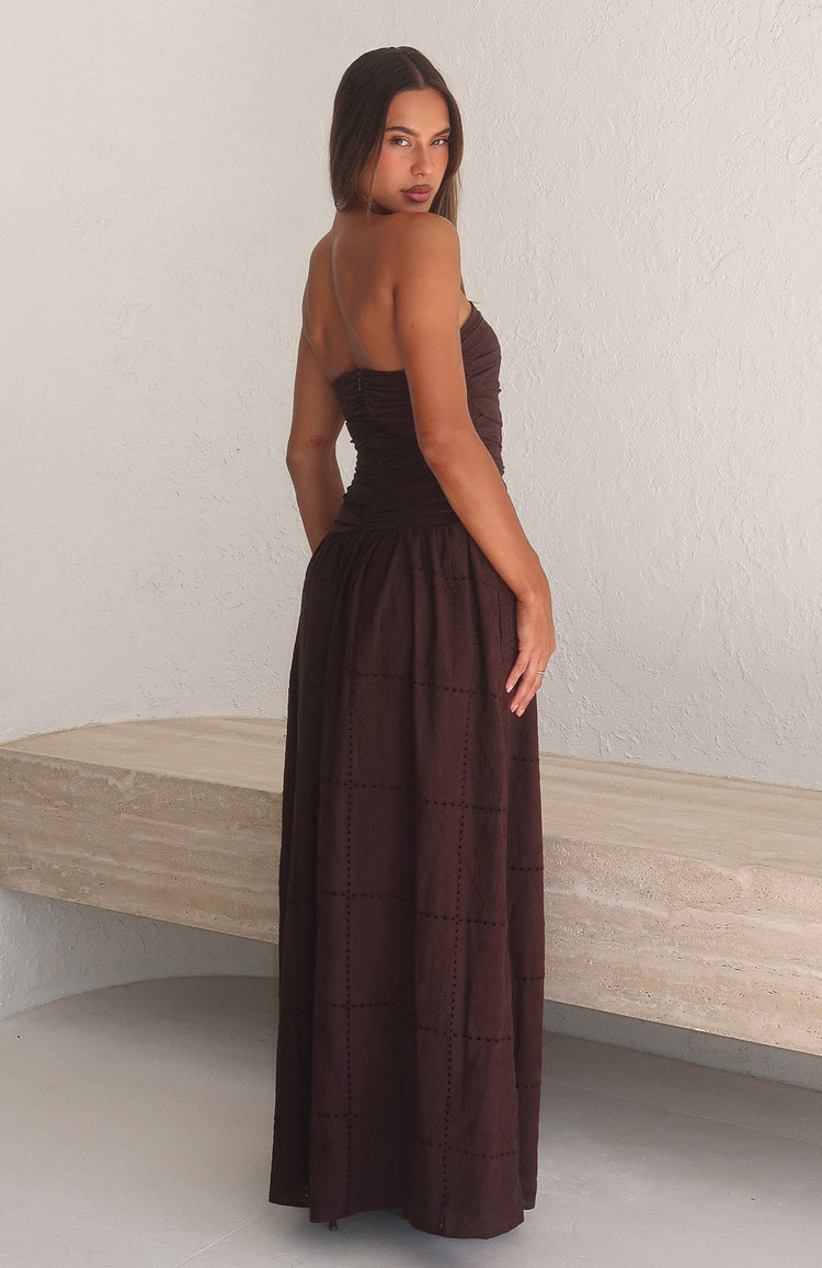 Bittersweet Babe Strapless Broderie Maxi Dress Chocolate