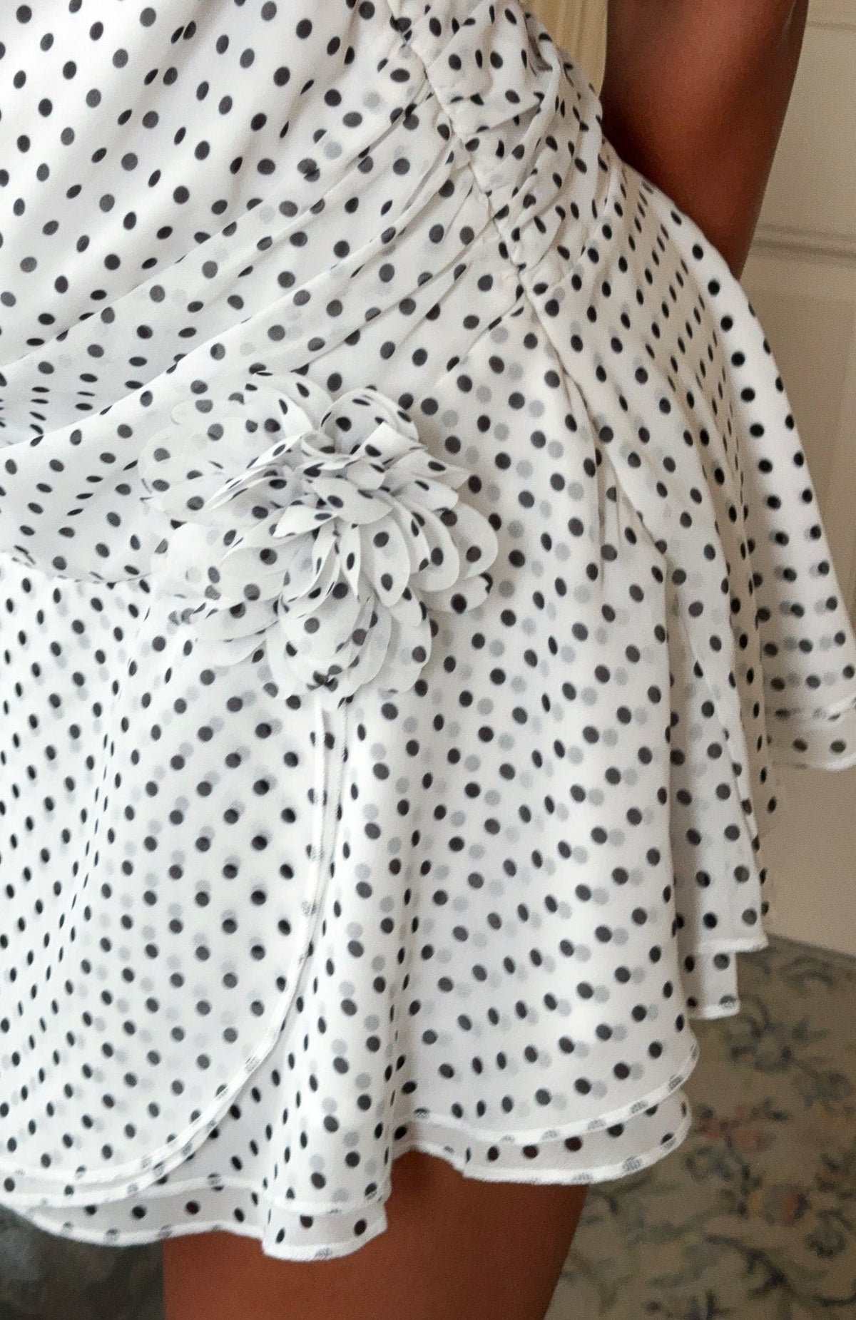 Blooming Hearts Mini Dress Cream/Black Polka Dot
