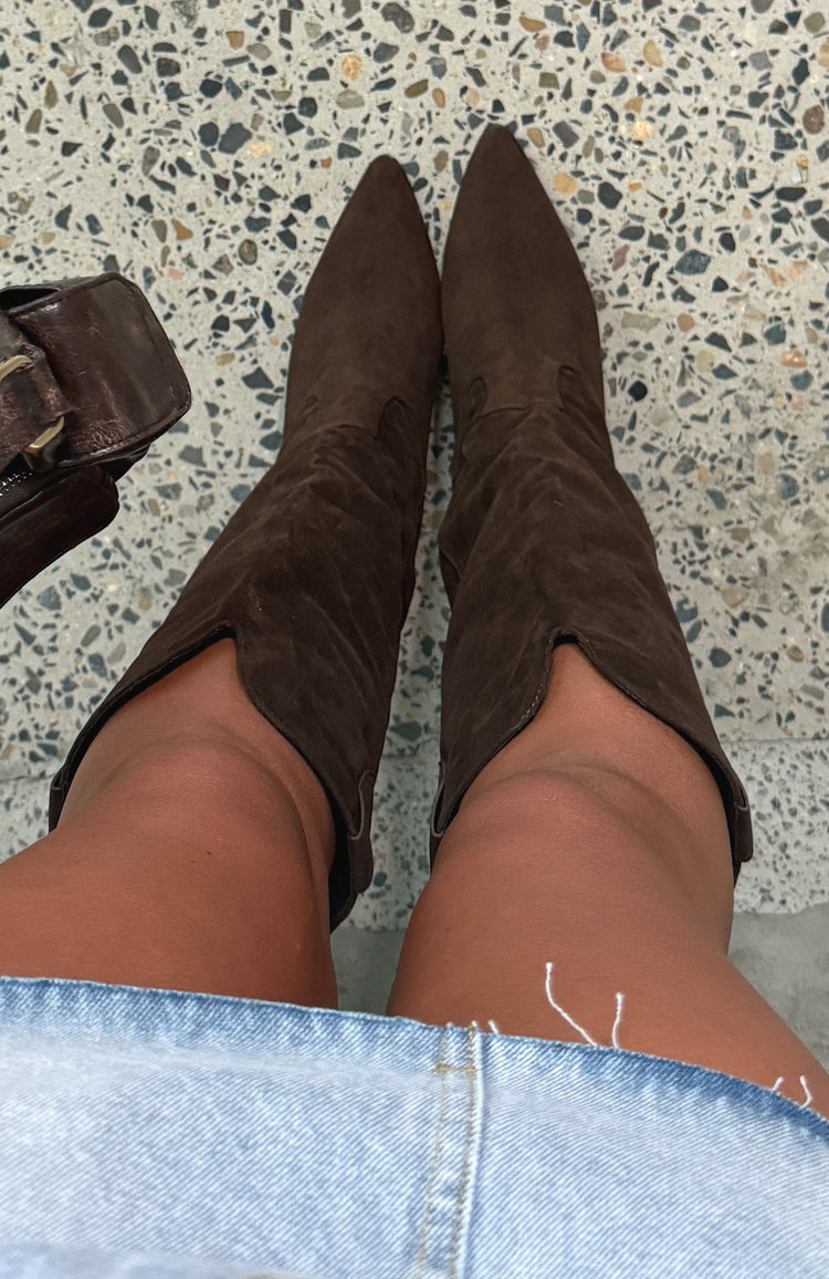 In My Moment Knee High Boots Chocolate Faux Suede