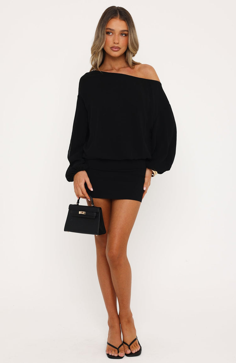 City Glow Off Shoulder Mini Dress Black
