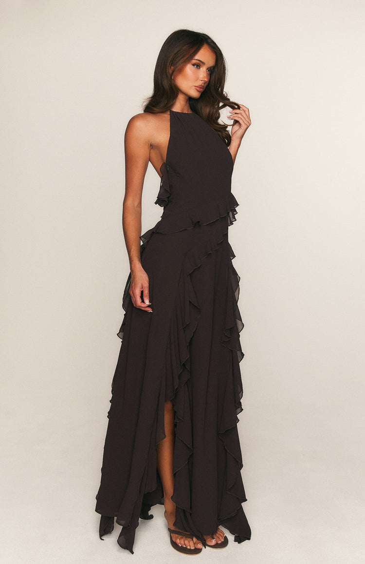 Control The Vibe Halter Maxi Dress Chocolate