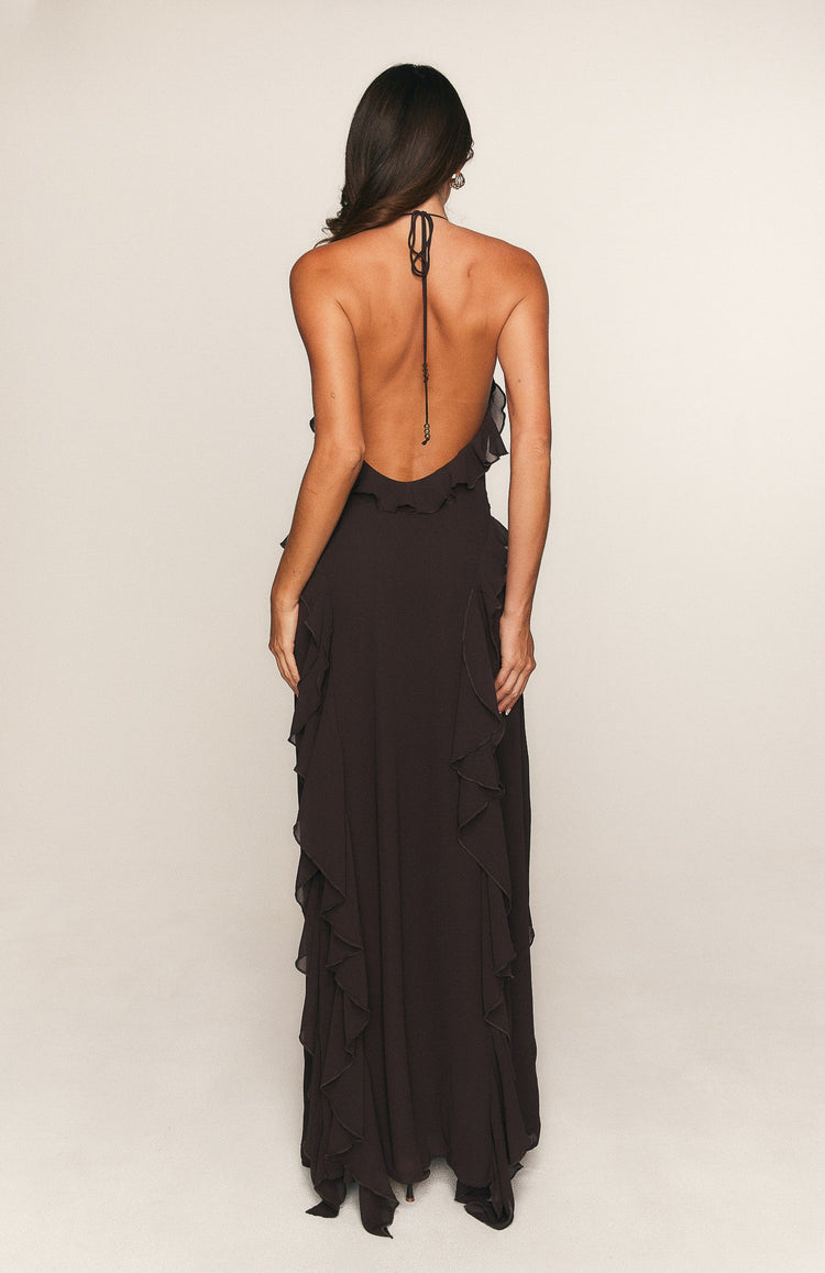 Control The Vibe Halter Maxi Dress Chocolate