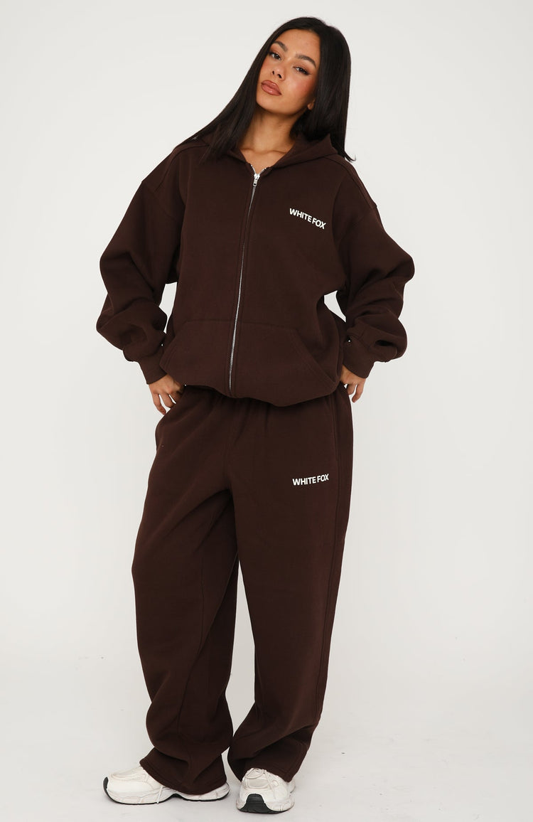 Core Classic Zip Front Hoodie Chocolate