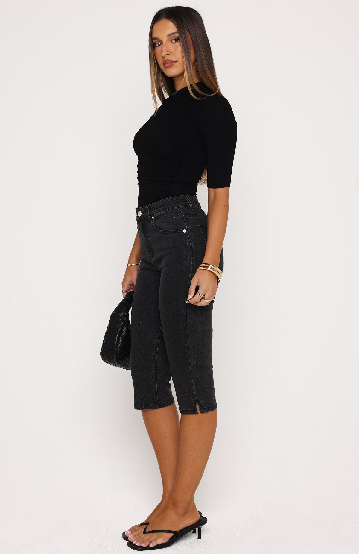 Cynthia High Rise Denim Capri Jeans Black Acid Wash