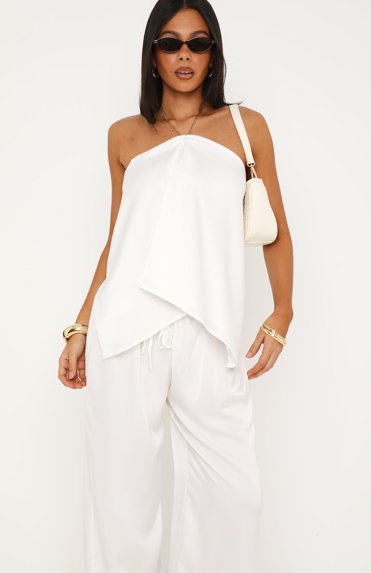 Fallen Grace Satin Top White
