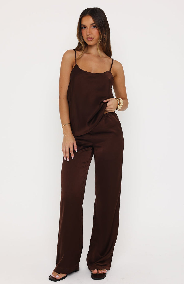 Falling Fast Satin Pants Chocolate