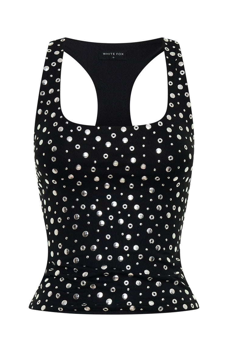 Festival Feels Studded Tank Top Black